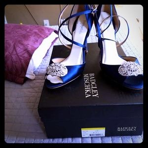 Badgley Mischka. Navy Sari Crystal Slingback Pumps